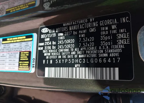 2020 Kia Telluride Sx from USA, damaged, VIN 5XYP5DHC3LG066417